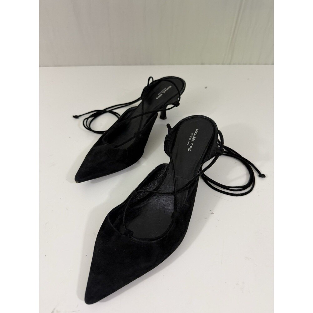 MICHAEL KORS Somers Runway Lace-up Kitten Heel Suede Pumps Sz 39 Shoes Black